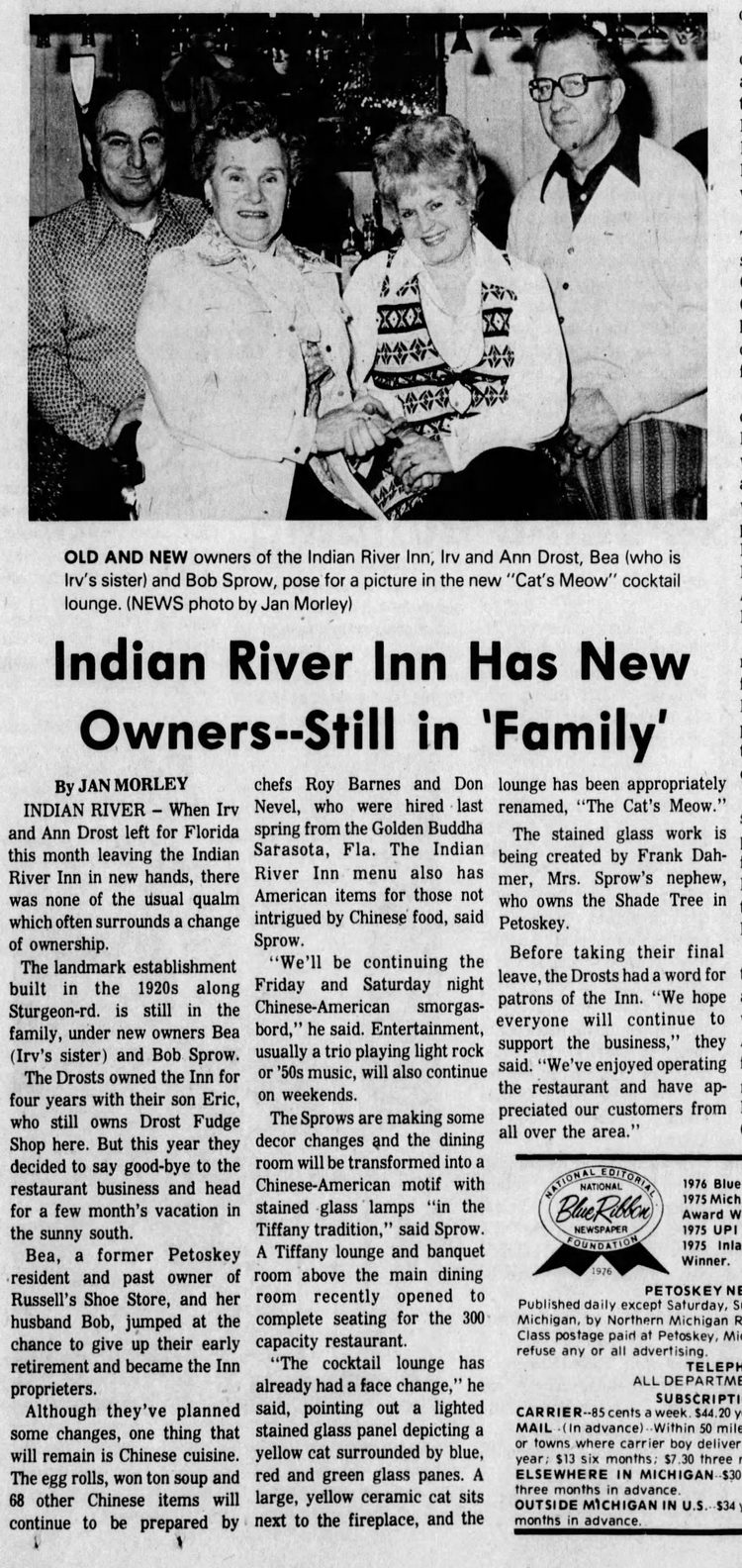 Indian River Inn (Brass Rail Bar & Grill) - Jan 21 1977 Article On Sale